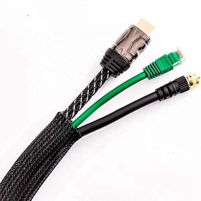 Bao đựng cáp PET 25x32m, Bao bọc cáp đen bện cho thú cưng có thể mở rộng 100m